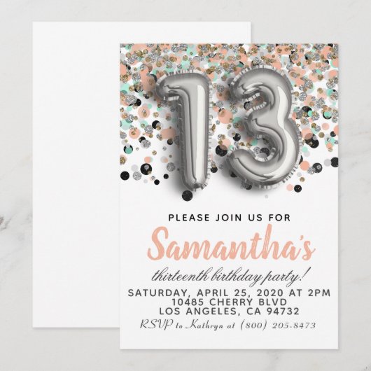 Einladung zum 13. Geburtstag (Vorne/Hinten)