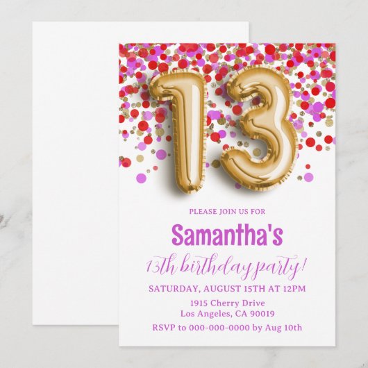 Einladung zum 13. Geburtstag (Vorne/Hinten)