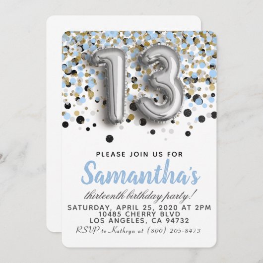 Einladung zum 13. Geburtstag (Vorne/Hinten)