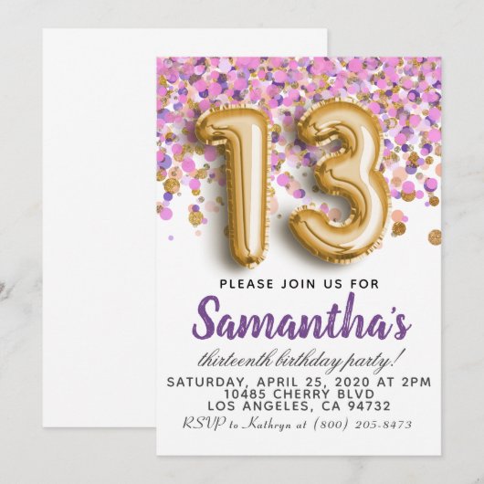 Einladung zum 13. Geburtstag (Vorne/Hinten)