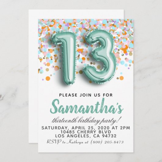 Einladung zum 13. Geburtstag (Vorne/Hinten)