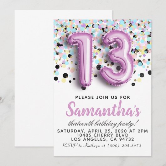 Einladung zum 13. Geburtstag (Vorne/Hinten)