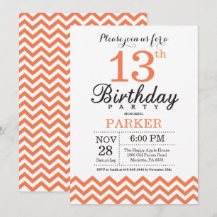 Einladung zum 13. Geburtstag Coral Chevron