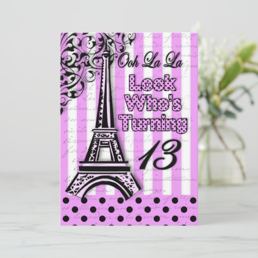 Einladung zum 13. Geburtstag, Französisch/Eiffeltu (Stehend Vorderseite)