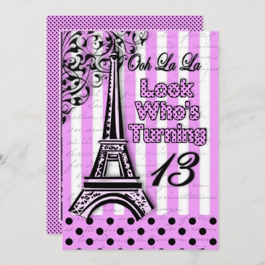 Einladung zum 13. Geburtstag, Französisch/Eiffeltu (Vorne/Hinten)