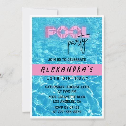 Einladung zum 13. Geburtstag für ihr Pool Party Su (Vorderseite)
