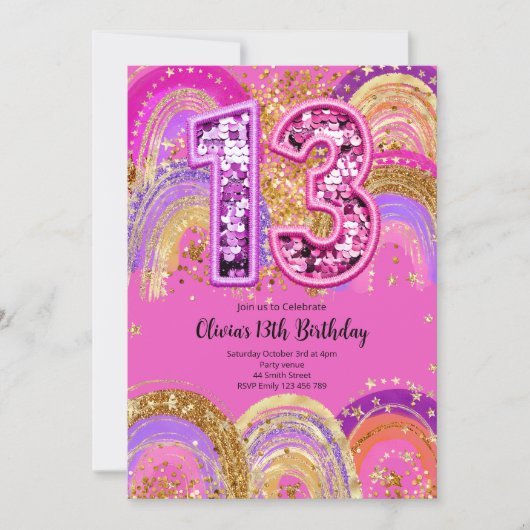 Einladung zum 13. Geburtstag für Mädchen (Vorderseite)