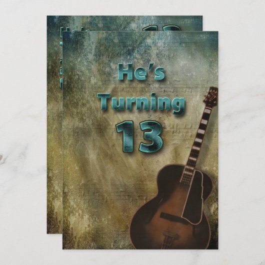 Einladung zum 13. Geburtstag - Gitarre/Männchen (Vorne/Hinten)