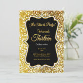 Einladung zum 13. Geburtstag in Schwarz und Gold (Stehend Vorderseite)