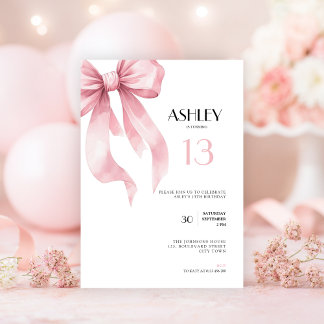 Einladung zum 13. Geburtstag mit rosa Schleife für