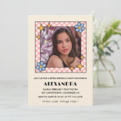 Einladung zum 13. Geburtstag Retro Groovy Blue Flo (Stehend Vorderseite)