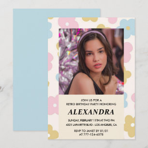 Einladung zum 13. Geburtstag Retro Groovy Blume Ni