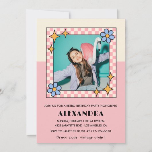 Einladung zum 13. Geburtstag Retro Groovy Pink Blu (Vorderseite)