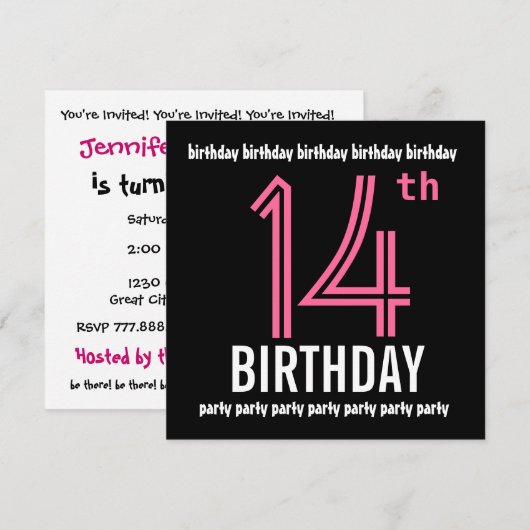 Einladung zum 14. Geburtstag (Vorne/Hinten)
