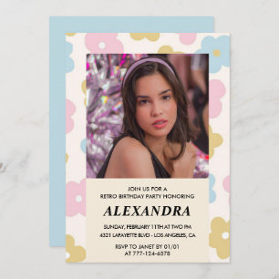 Einladung zum 14. Geburtstag Retro Groovy Blume Ni