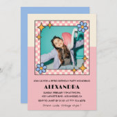 Einladung zum 14. Geburtstag Retro Groovy Pink Blu (Vorne/Hinten)