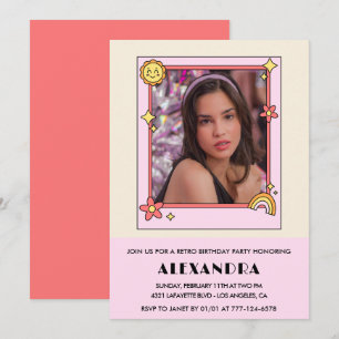 Einladung zum 14. Geburtstag Retro Groovy Rosa Blu