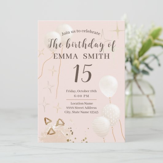 Einladung zum 15. Geburtstag (Stehend Vorderseite)
