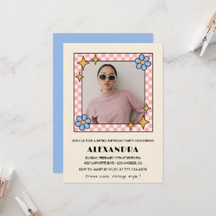 Einladung zum 15. Geburtstag Retro Groovy Blau Blu