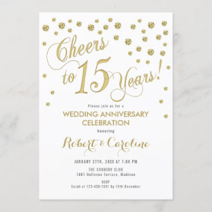 Einladung zum 15. Hochzeitstag - Gold & Weiß