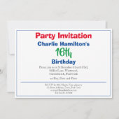 Einladung zum 16. Geburtstag (Rückseite)