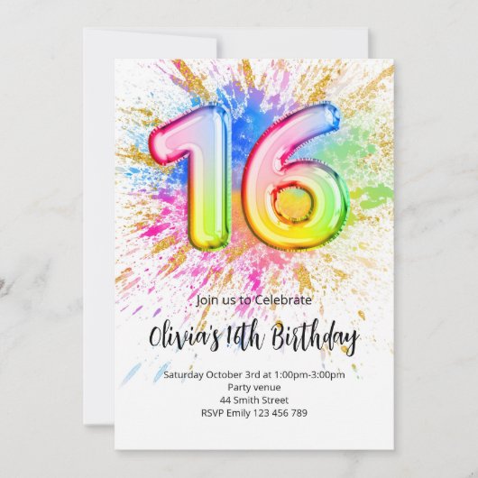 Einladung zum 16. Geburtstag (Vorderseite)