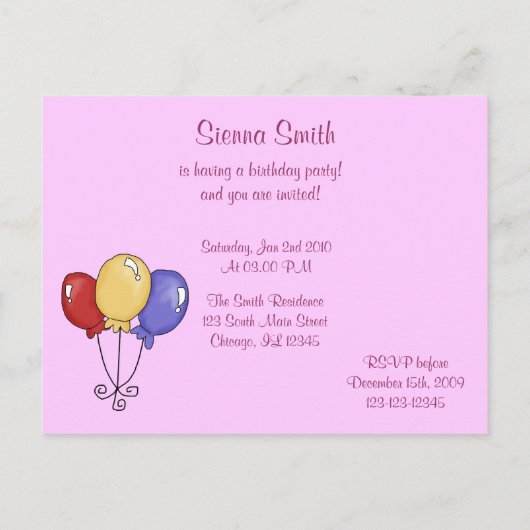 Einladung zum 16. Geburtstag (Rückseite)