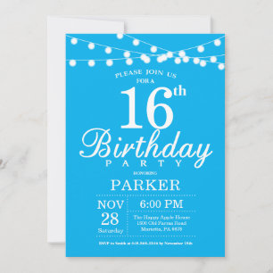 Einladung zum 16. Geburtstag Blau