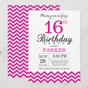 Einladung zum 16. Geburtstag Hot Pink Chevron