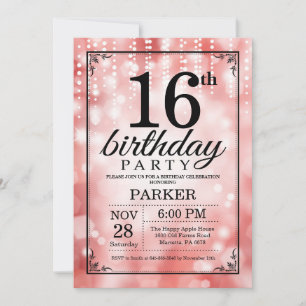 Einladung zum 16. Geburtstag mit rotem Glitter