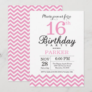 Einladung zum 16. Geburtstag Pink Chevron