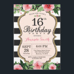 Einladung zum 16. Geburtstag. Rosa Schwarz<br><div class="desc">16. Geburtstag Einladung für Teenager,  Dame. 16 . Geburtstag. Black and Gold Geburtstagsparty Einladung. Gold Glitzer. Rosa Aquarell Floral Blume. Schwarze und weiße Streifen. Printable Digital.
Für weitere Anpassungen klicken Sie bitte auf die Schaltfläche "Anpassen" und verwenden Sie unser Designwerkzeug,  um diese Vorlage zu ändern.</div>