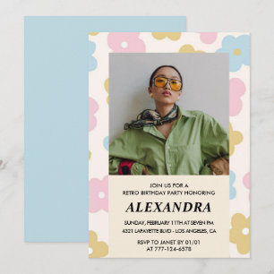 Einladung zum 17. Geburtstag Retro Groovy Floral N
