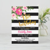 Einladung zum 18. Geburtstag - Blumen mit Schwarz (Stehend Vorderseite)