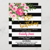 Einladung zum 18. Geburtstag - Blumen mit Schwarz  (Vorne/Hinten)