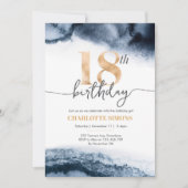 Einladung zum 18. Geburtstag Navy Aquarell und Gol (Vorderseite)