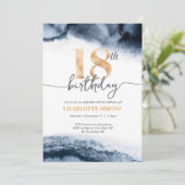 Einladung zum 18. Geburtstag Navy Aquarell und Gol (Stehend Vorderseite)
