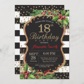 Einladung zum 18. Geburtstag. Schwarzes Weihnachts (Vorne/Hinten)