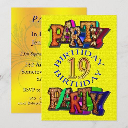Einladung zum 19. Geburtstag (Vorne/Hinten)