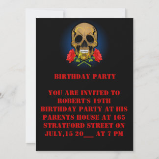 Einladung zum 19. Geburtstag Schädel und Rose-Kart