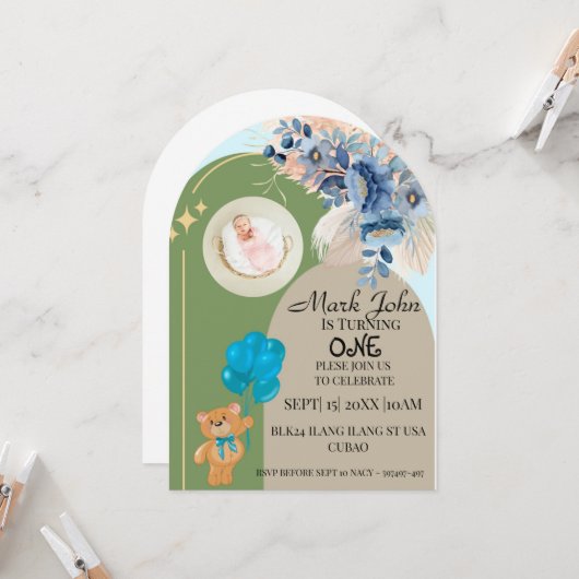 Einladung zum 1. Geburtstag (Vorderseite/Rückseite Beispiel)