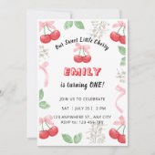 Einladung zum 1. Geburtstag Cherry Bows Mädchen Ro (Vorderseite)