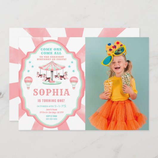 Einladung zum 1. Geburtstag Circus Foto (Vorne/Hinten)