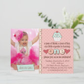 Einladung zum 1. Geburtstag Cupcakes (Stehend Vorderseite)