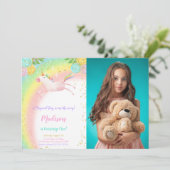 Einladung zum 1. Geburtstag Einhorn Foto (Stehend Vorderseite)