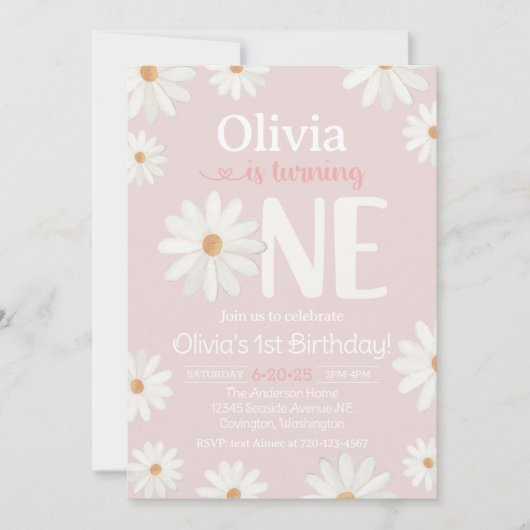 Einladung zum 1. Geburtstag, Einladung von Daisy (Vorderseite)