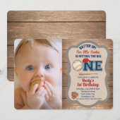 Einladung zum 1. Geburtstag Foto Baseball (Vorne/Hinten)