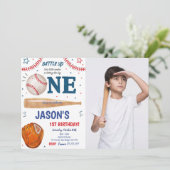 Einladung zum 1. Geburtstag Foto Baseball (Stehend Vorderseite)