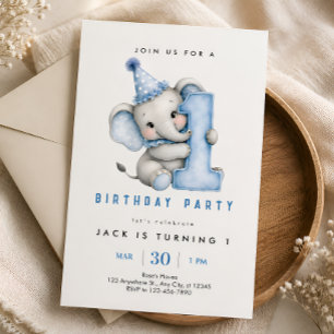 Einladung zum 1. Geburtstag für Jungen mit blauem