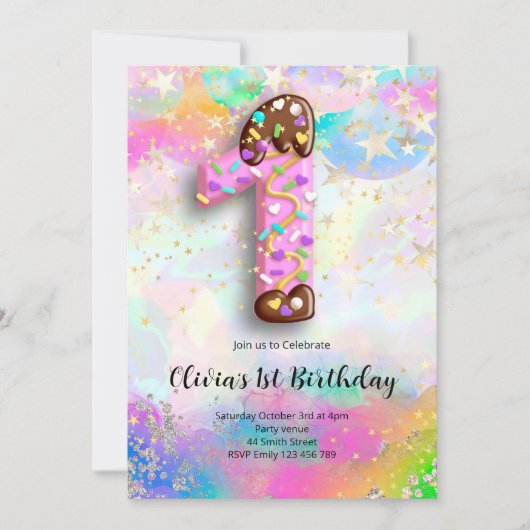 Einladung zum 1. Geburtstag für Mädchen (Vorderseite)